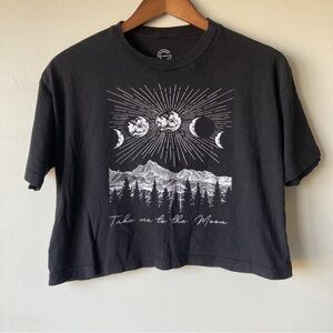 Black Graphic Moon Crop Tee